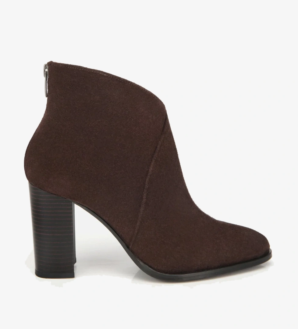 Kadın Süet Deri Kahverengi Bilek Detaylı Topuklu Bot - Görsel 1