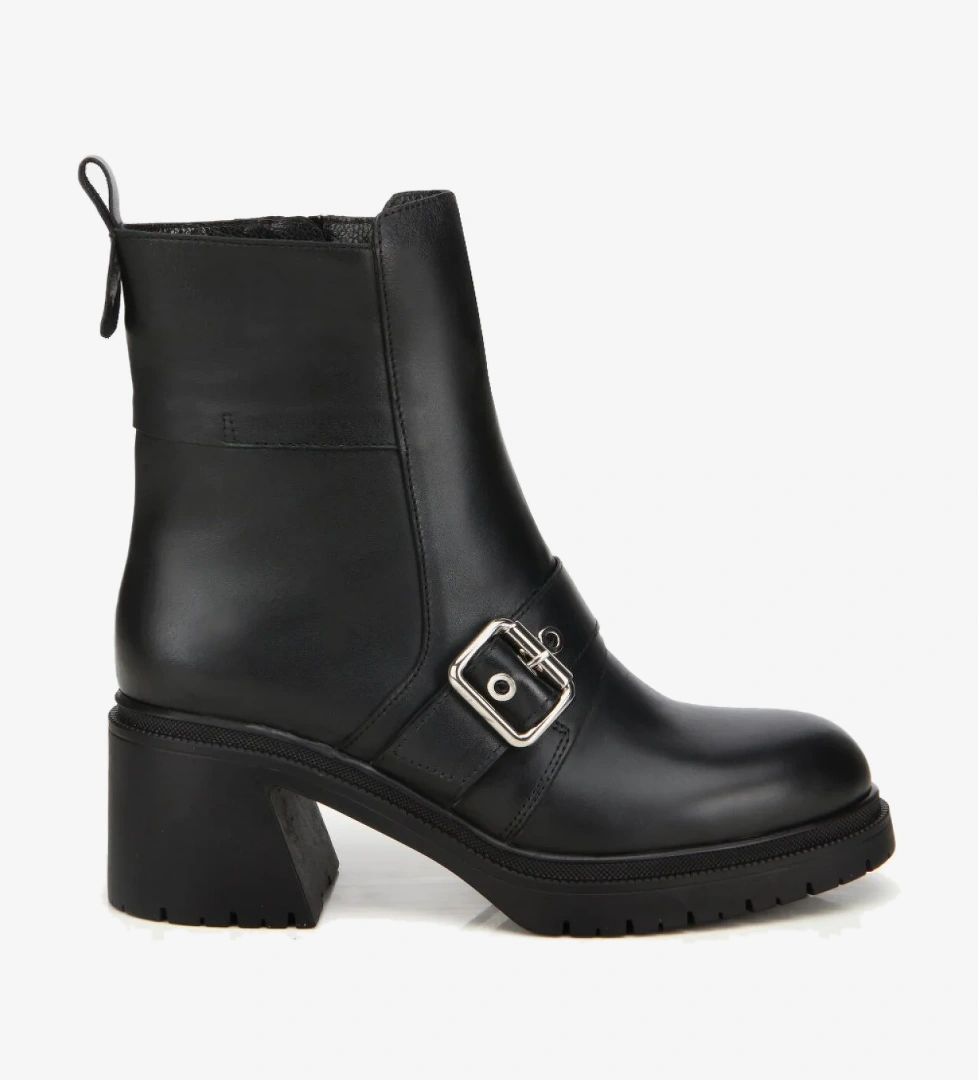 Hotiç Kadın Deri Siyah Tokalı Kalın Tabanlı Topuklu Bot model görseli