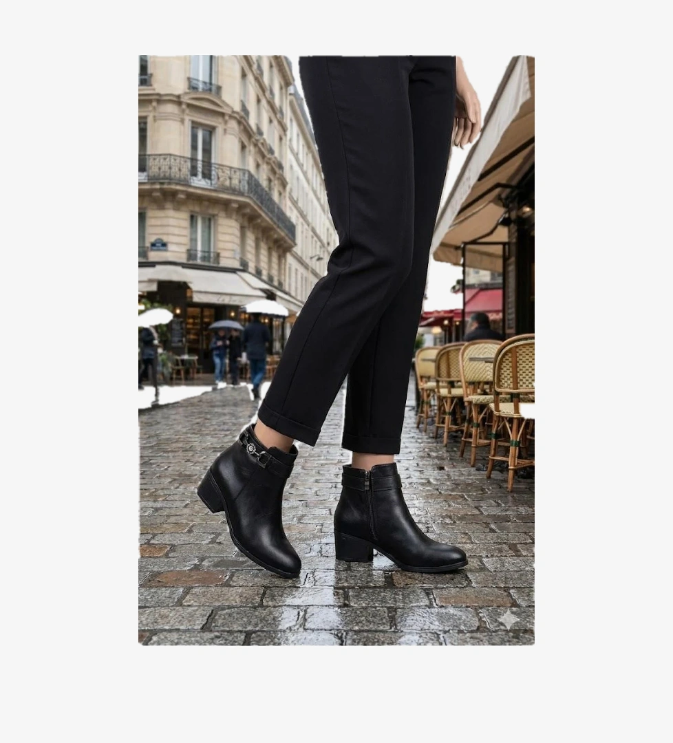 1094 Rahat Esnek Toka Detaylı Sıcak Astar 4 Cm yüksek Topuk Kadın Bot - Görsel 1