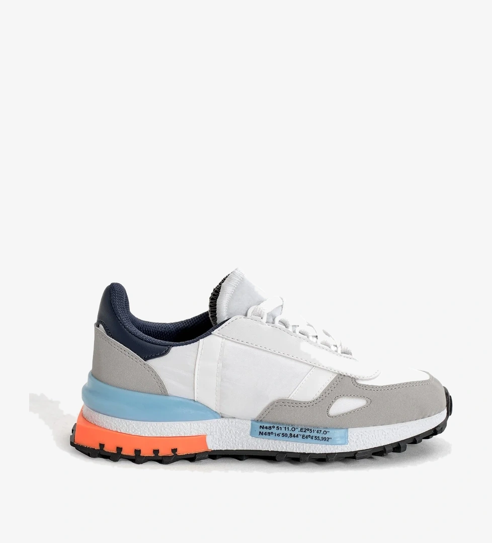 Unisex Beyaz Mavi Kalın Termo Taban Yazı Detaylı Retro Stil Günlük Spor Ayakkabı - Görsel 1