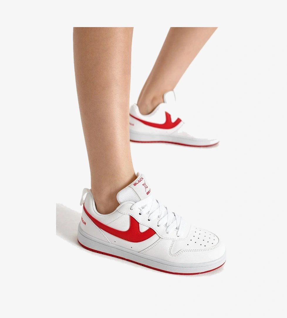 Kadın Beyaz Termo Taban Şerit Detaylı Bağcıklı Spor Ayakkabı - Görsel 1