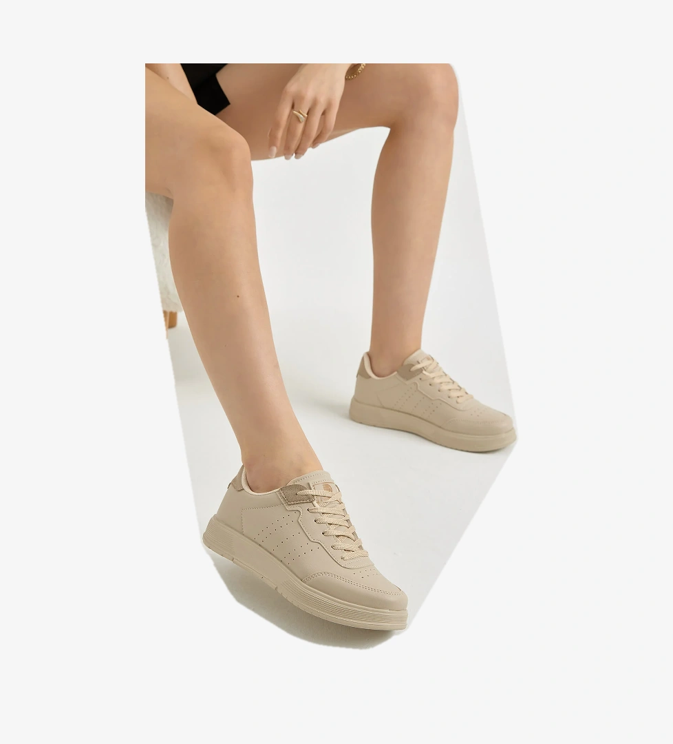 Unisex Krem Hafif Faylon Taban Bağcıklı Günlük Spor Ayakkabı - Görsel 1