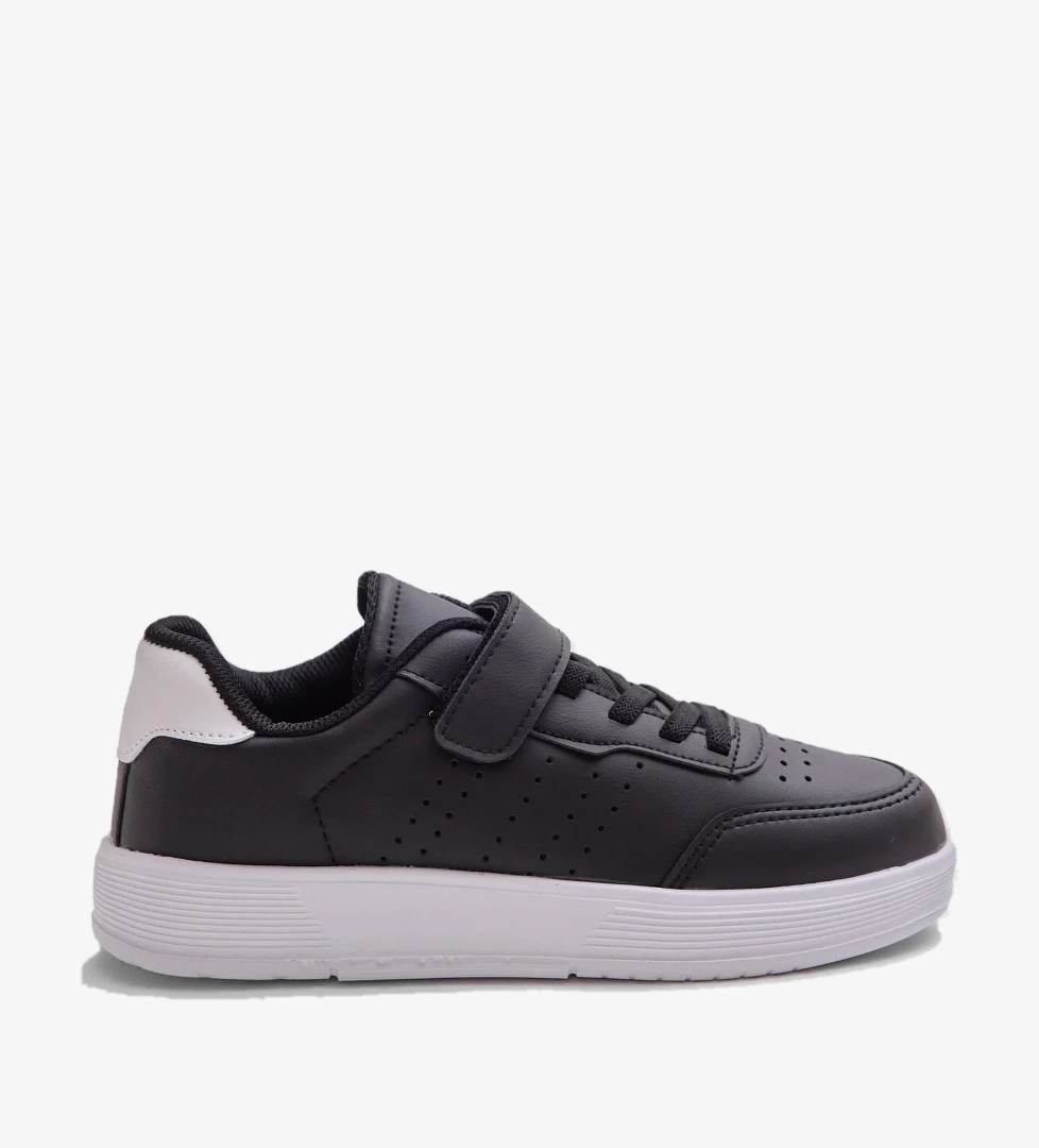 Çocuk Unisex Siyah Beyaz Faylon Hafif Taban Bağcıklı Günlük Spor Ayakkabı