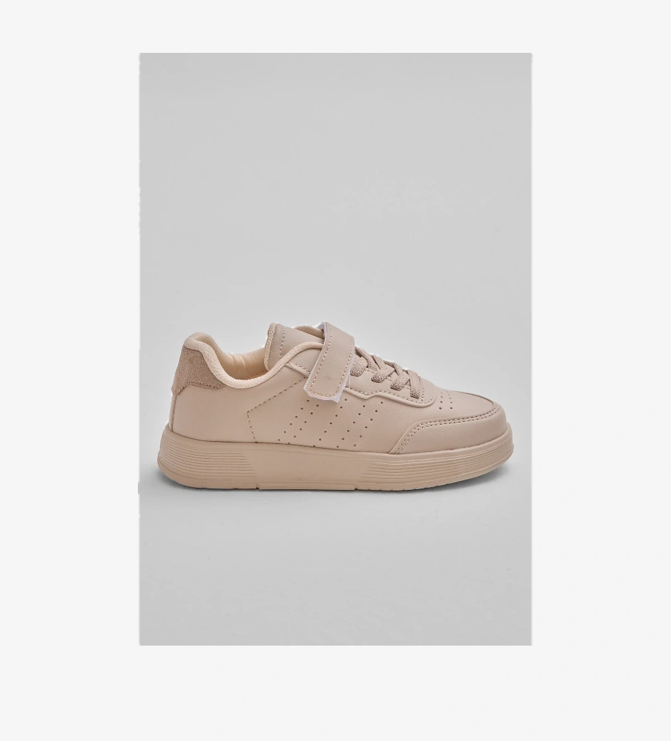 Çocuk Unisex Bej Faylon Hafif Taban Bağcıklı Günlük Spor Ayakkabı