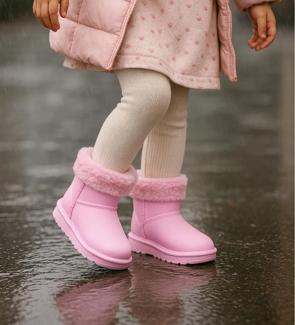 Kız Çocuk Pembe İçi Kürklü Sıcak Astarlı Çocuk PVC Bot - Görsel 1