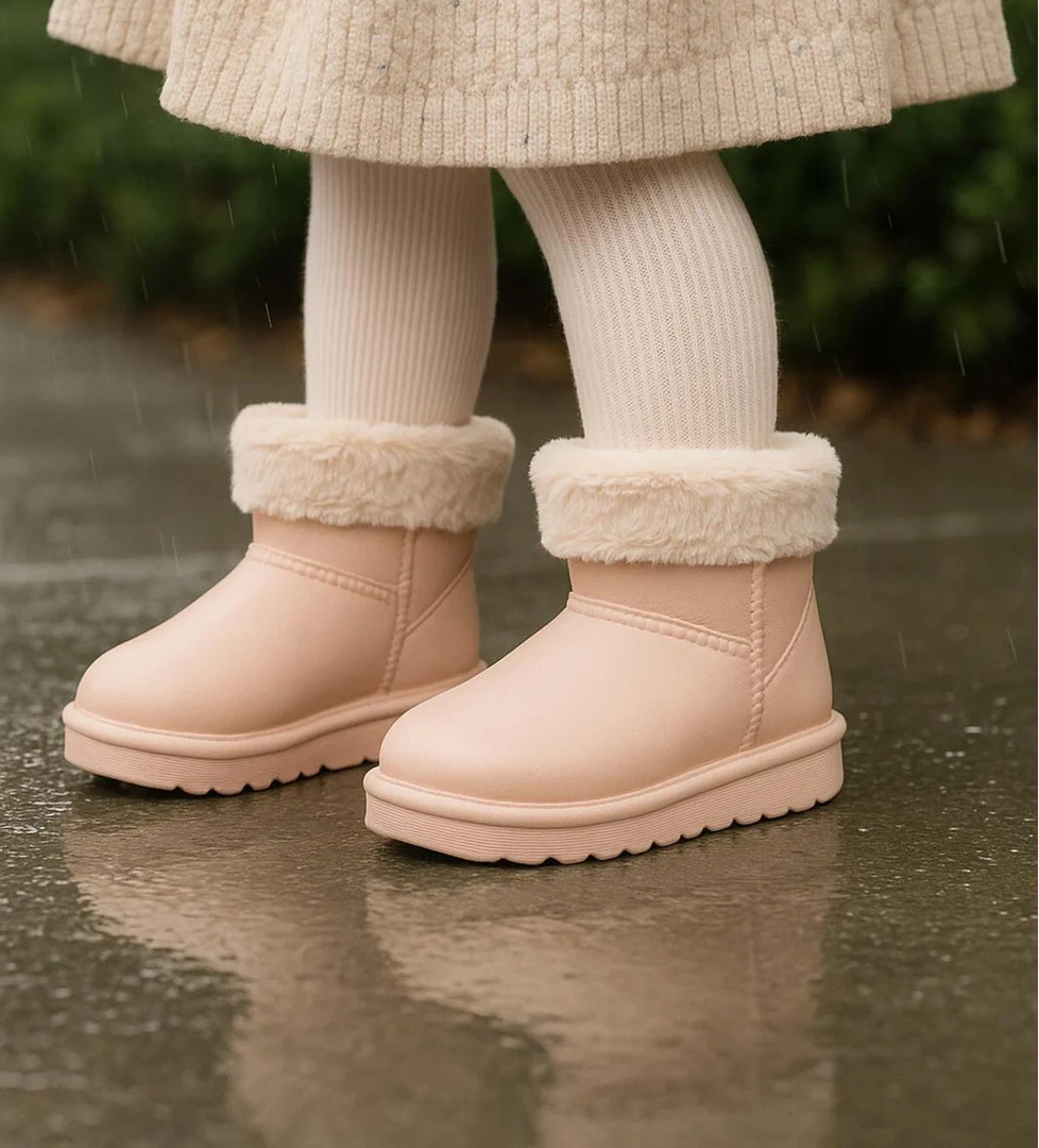 Kız Çocuk Pudra İçi Kürklü Sıcak Astarlı Çocuk PVC Bot