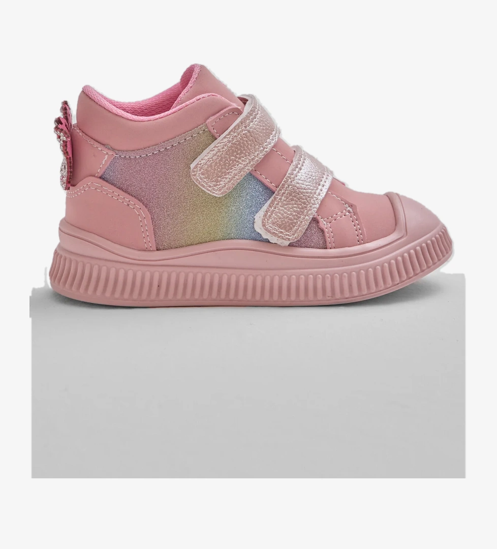 Çocuk Unisex Pudra Esnek Termo Taban Çift Cırtlı Şerit Desenli Spor Kısa Bot