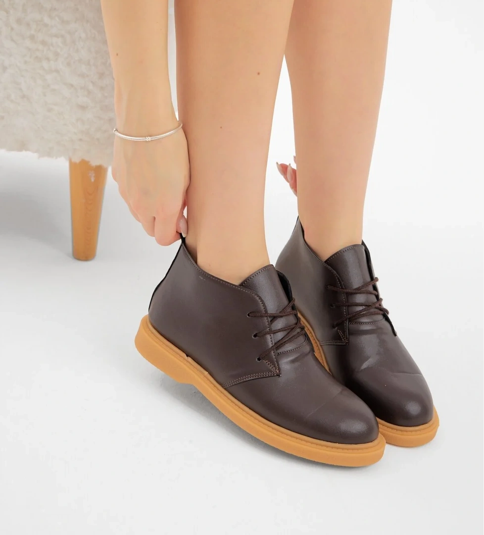 Kadın Kahve Cilt Termo Taban Bağcıklı Günlük Bot