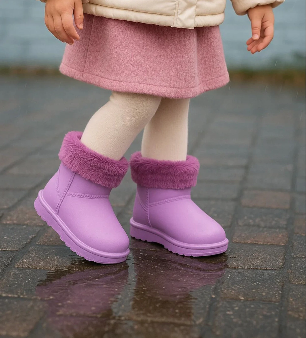 Kız Çocuk Lila İçi Kürklü Sıcak Astarlı Çocuk PVC Bot
