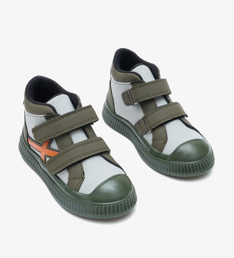 Çocuk Unisex Haki Esnek Termo Taban Çift Cırtlı Şerit Desenli Spor Kısa Bot