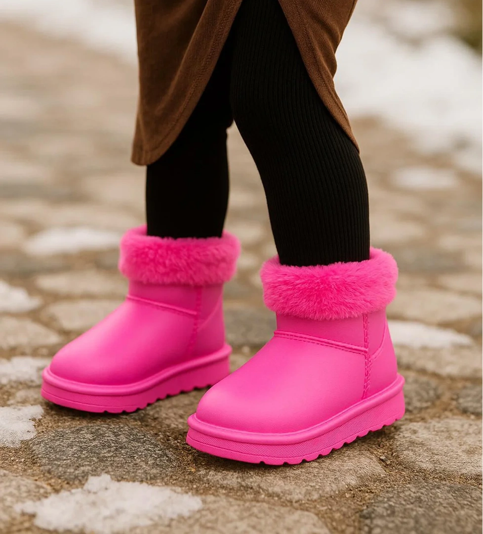 Kız Çocuk Fuşya İçi Kürklü Sıcak Astarlı Çocuk PVC Bot