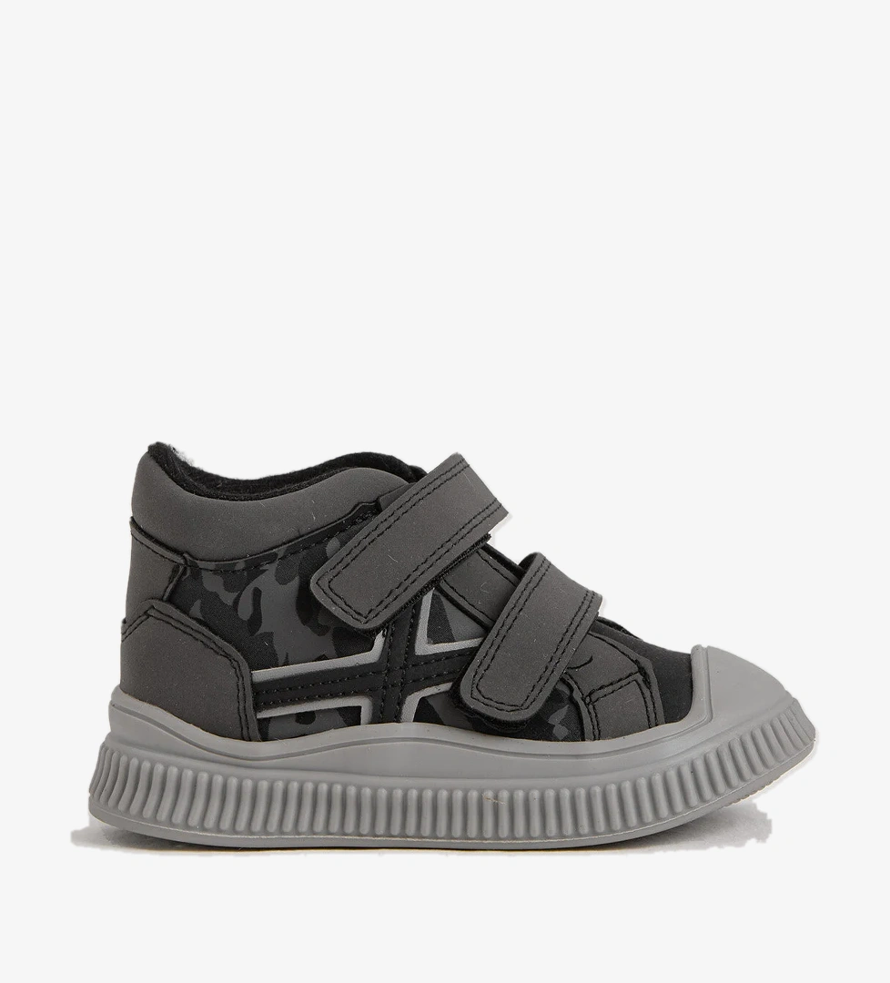 Çocuk Unisex Füme Esnek Termo Taban Çift Cırtlı Şerit Desenli Spor Kısa Bot - Görsel 1