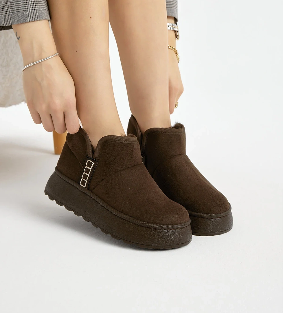 Kadın Kahve Kalın Poli Taban İçi Astarlı Süet Görünümlü Günlük Bot