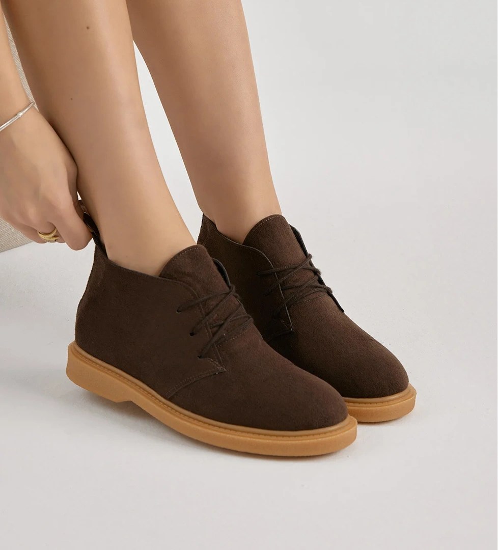 Kadın Kahve Süet Termo Taban Bağcıklı Günlük Bot