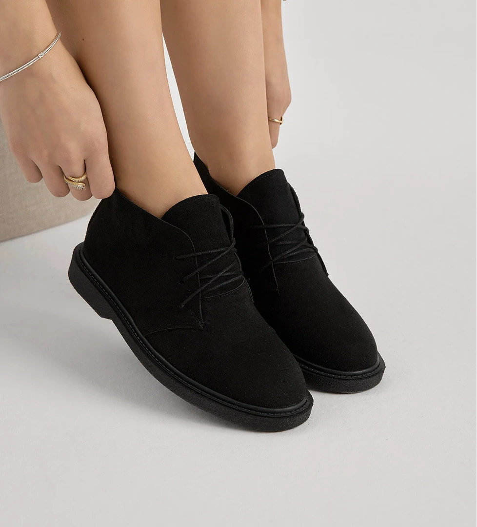 Kadın Siyah Süet Termo Taban Bağcıklı Günlük Bot - Görsel 1