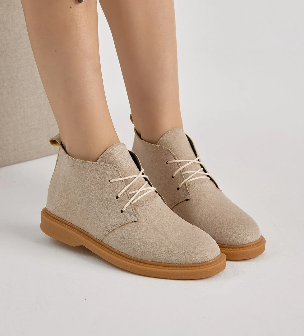 Kadın Bej Süet Termo Taban Bağcıklı Günlük Bot