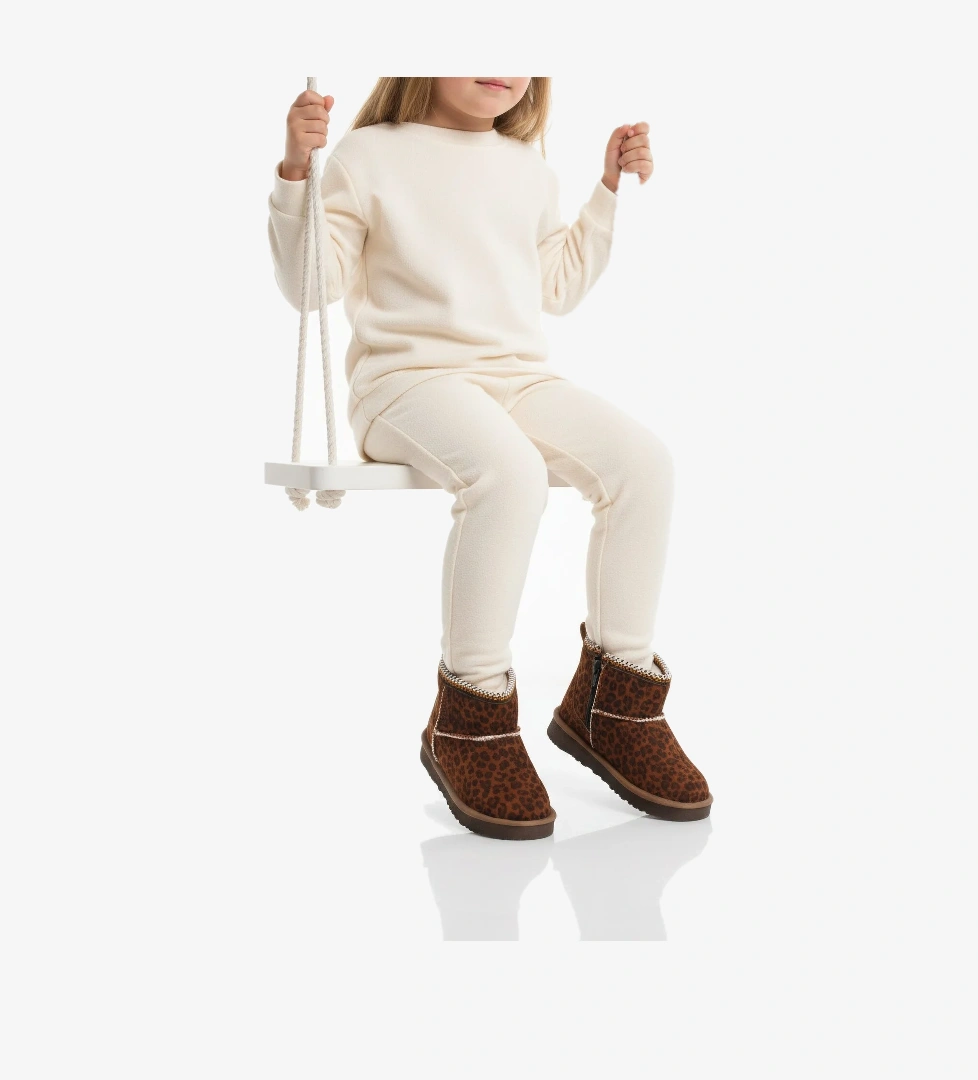 Leopar Süet İçi Kürklü Soğuğa Dirençli Kız Çocuk Bot Ugy F