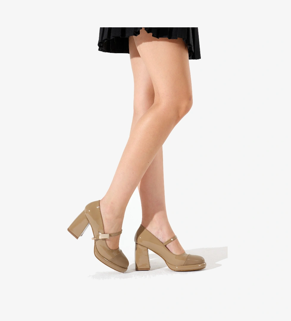 Tonny Black Kadın Vizon Neolit Taban Tek Bantlı Kalın Topuklu Ayakkabı model görseli