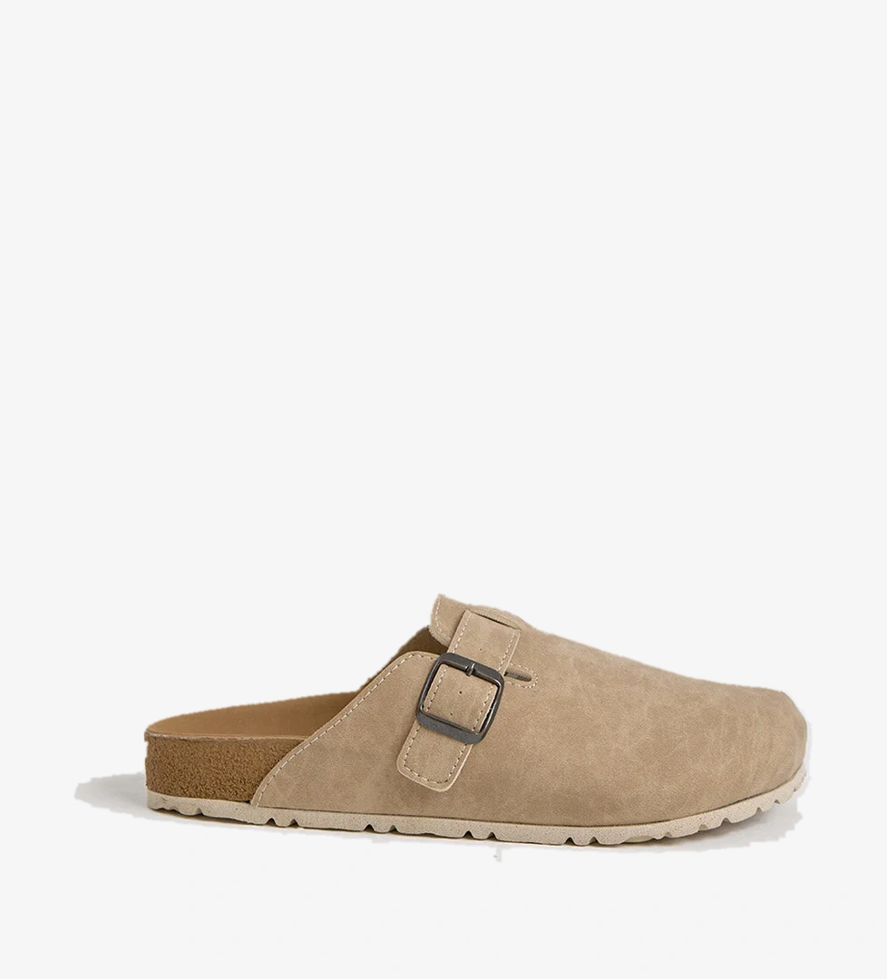 Erkek Bej Kalın Poli Taban Tokalı Önü Kapalı Terlik