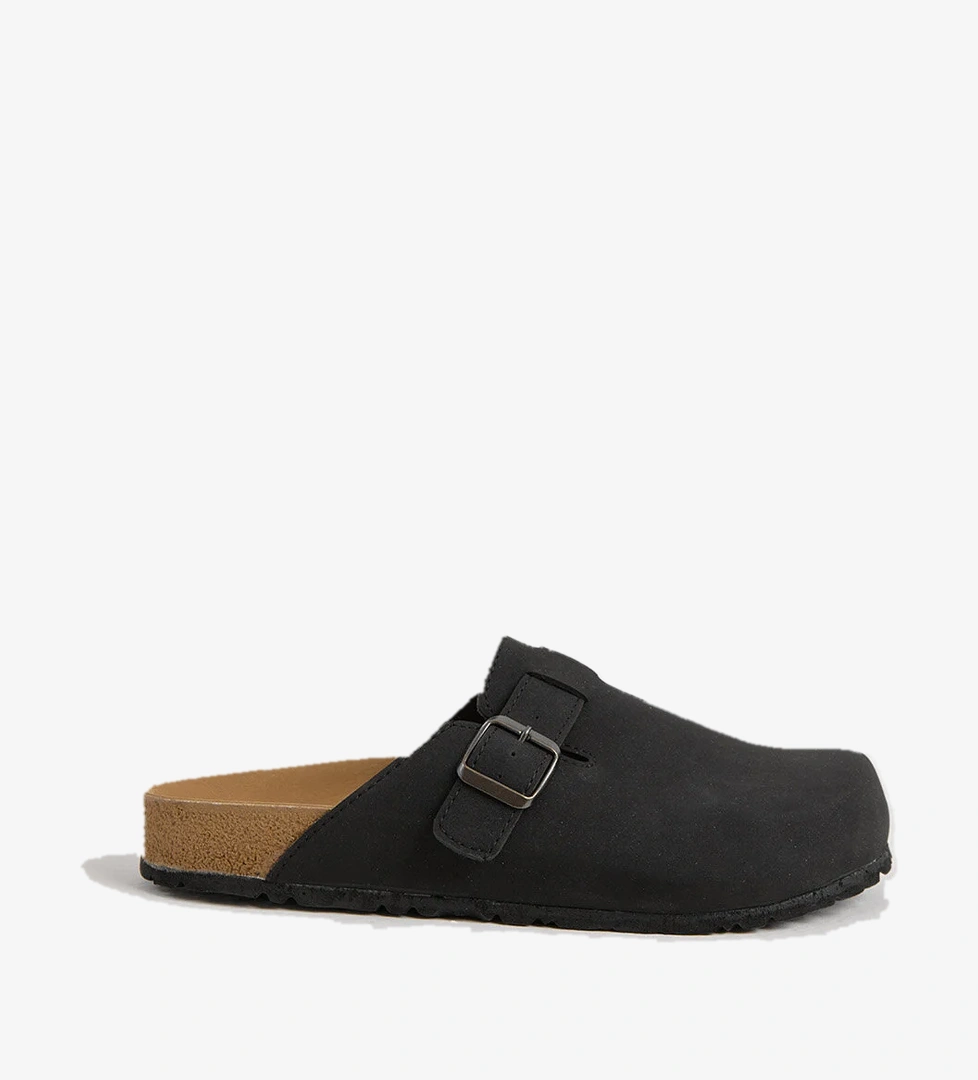 Erkek Siyah Kalın Poli Taban Tokalı Önü Kapalı Terlik