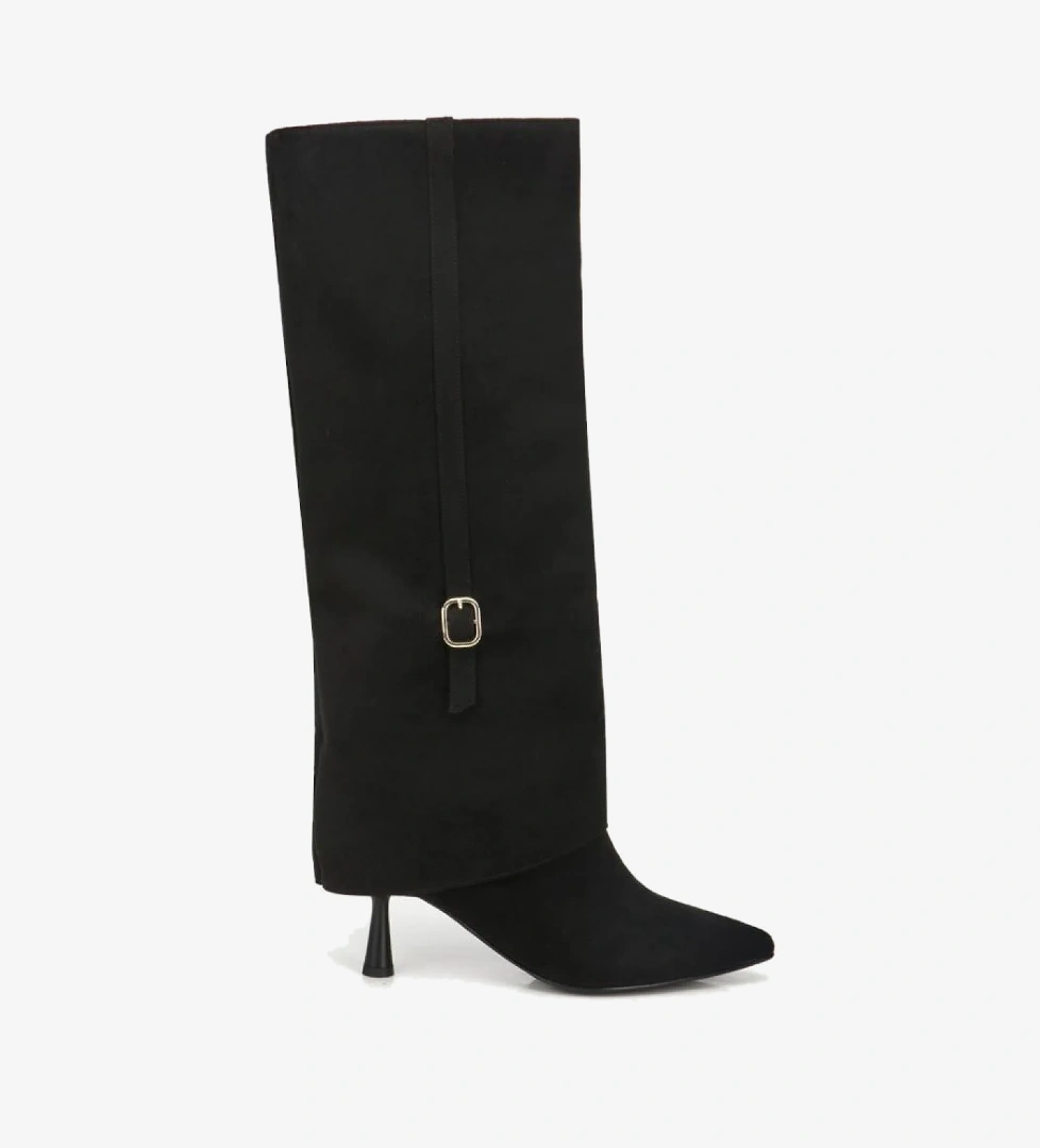 Yaya By Hotiç Kadın Süet Siyah Pantolon Görünümlü İnce Kemerli Topuklu Çizme model görseli