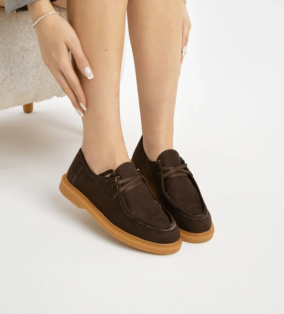 Kadın Kahve Termo Taban Süet Görünümlü Bağcıklı Günlük Loafer