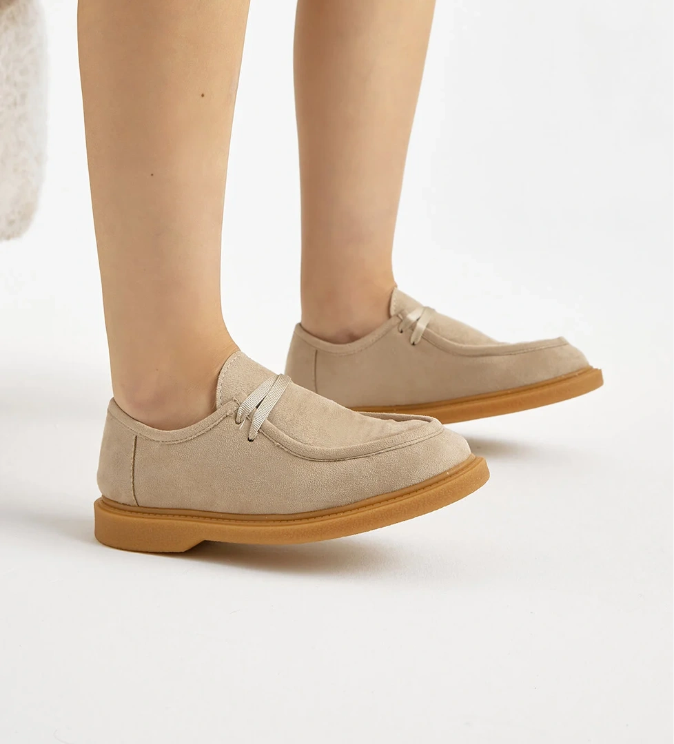 Kadın Bej Termo Taban Süet Görünümlü Bağcıklı Günlük Loafer