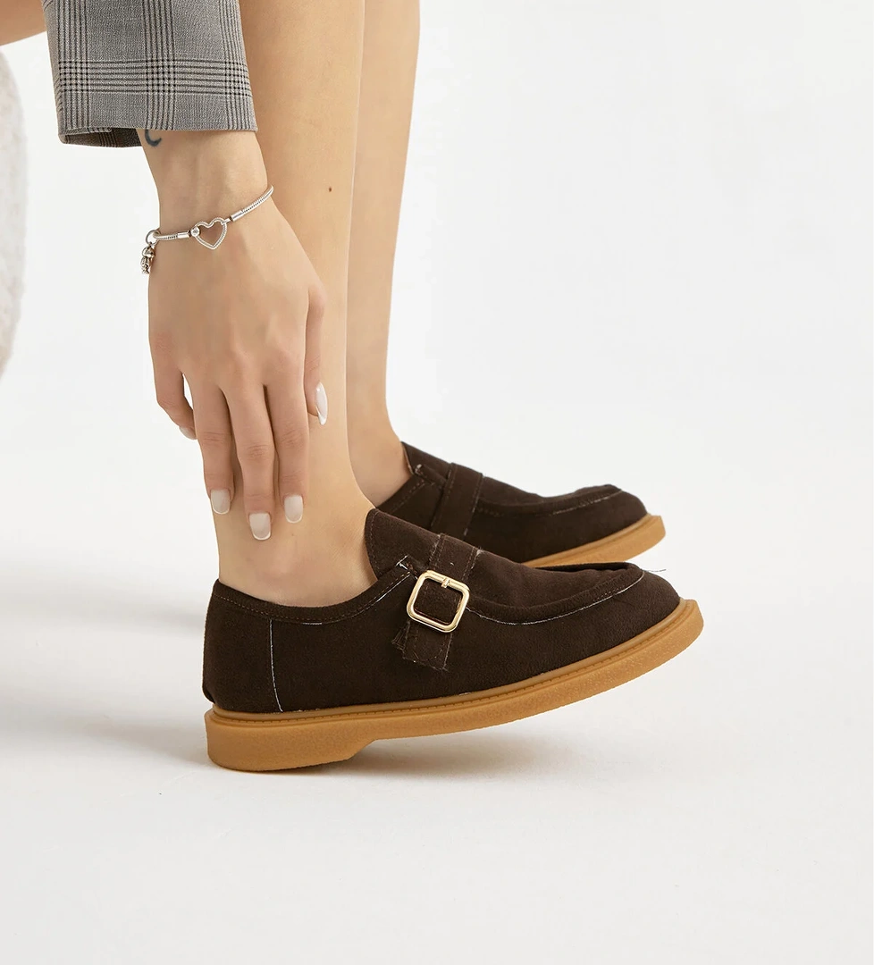 Kadın Kahve Termo Taban Süet Görünümlü Tokalı Günlük Loafer