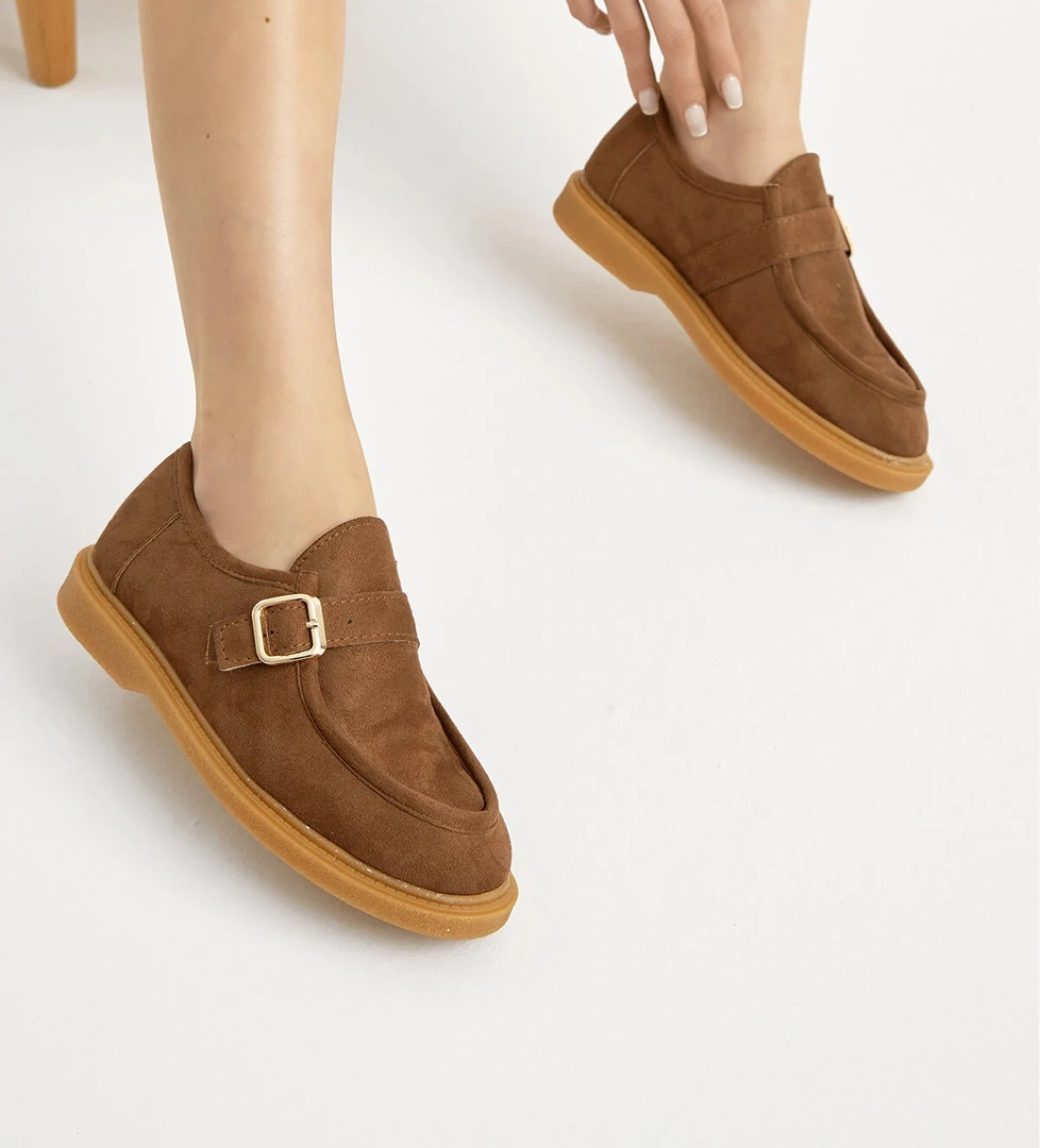 Kadın Taba Termo Taban Süet Görünümlü Tokalı Günlük Loafer