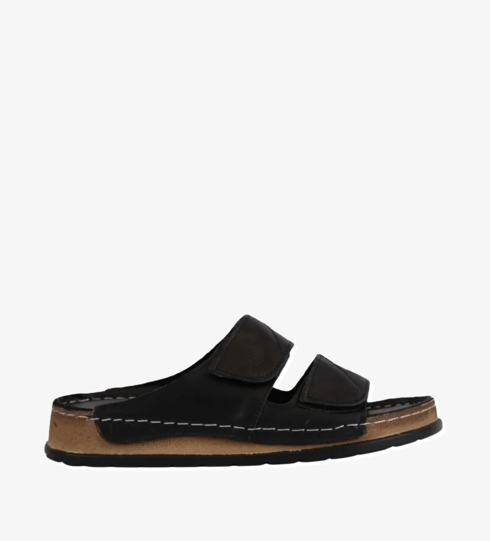 Hakiki Deri Renkli Bantlı Rahat Taban Günlük Kadın Terlik NAPA-305 - Görsel 1