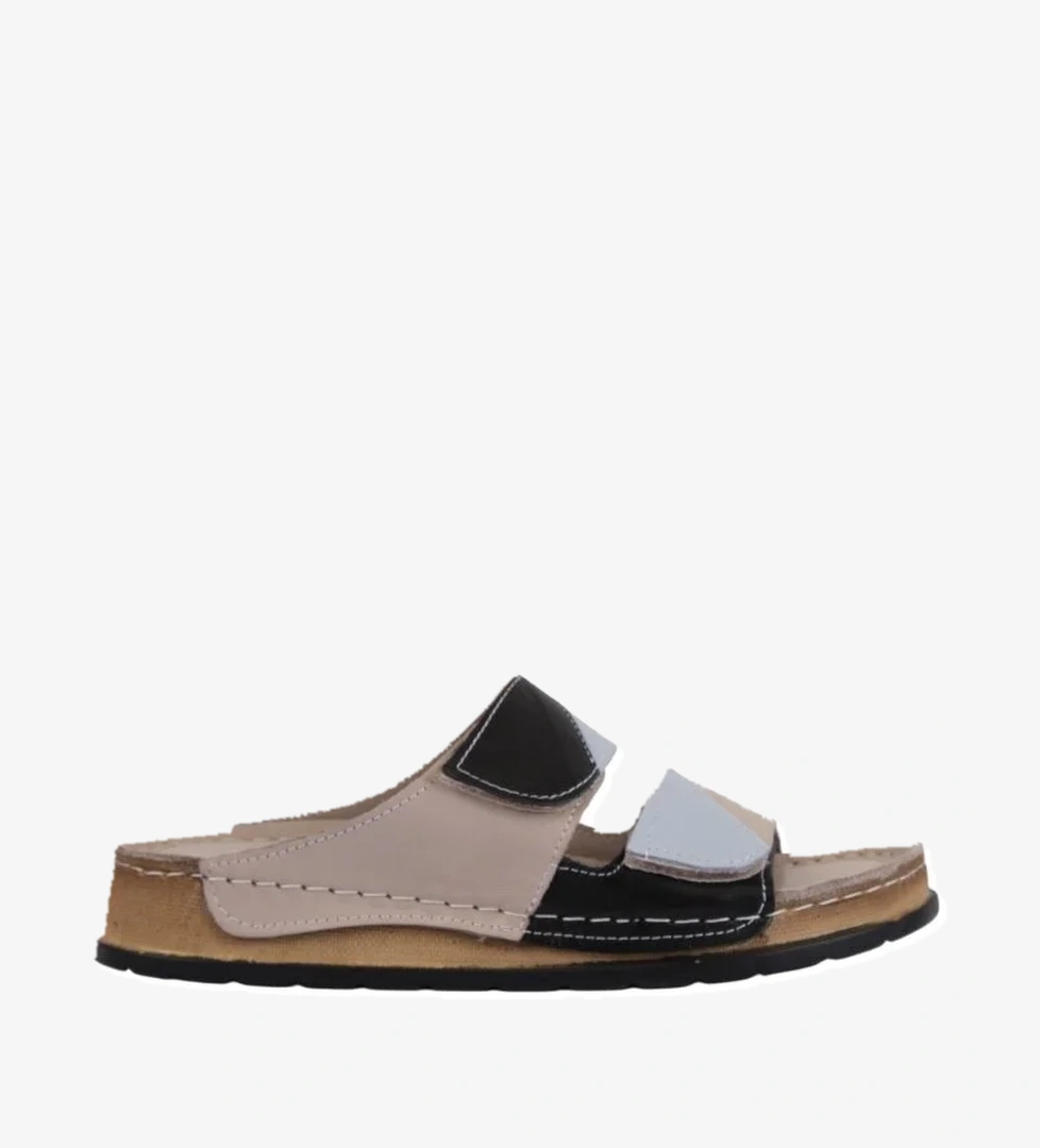 Hakiki Deri Renkli Bantlı Rahat Taban Günlük Kadın Terlik NAPA-305 - Görsel 1