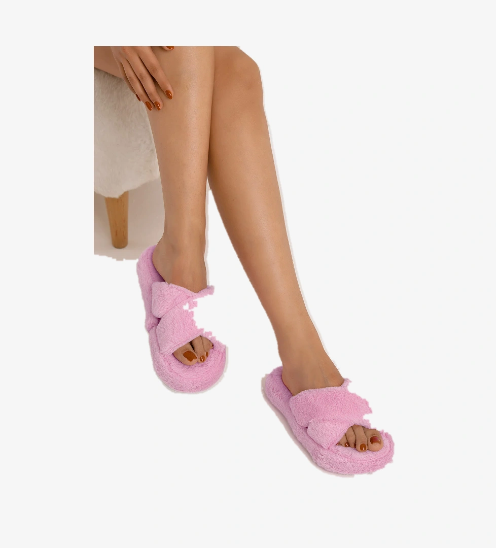 Kadın Lila Çapraz Peluş Ev Terliği