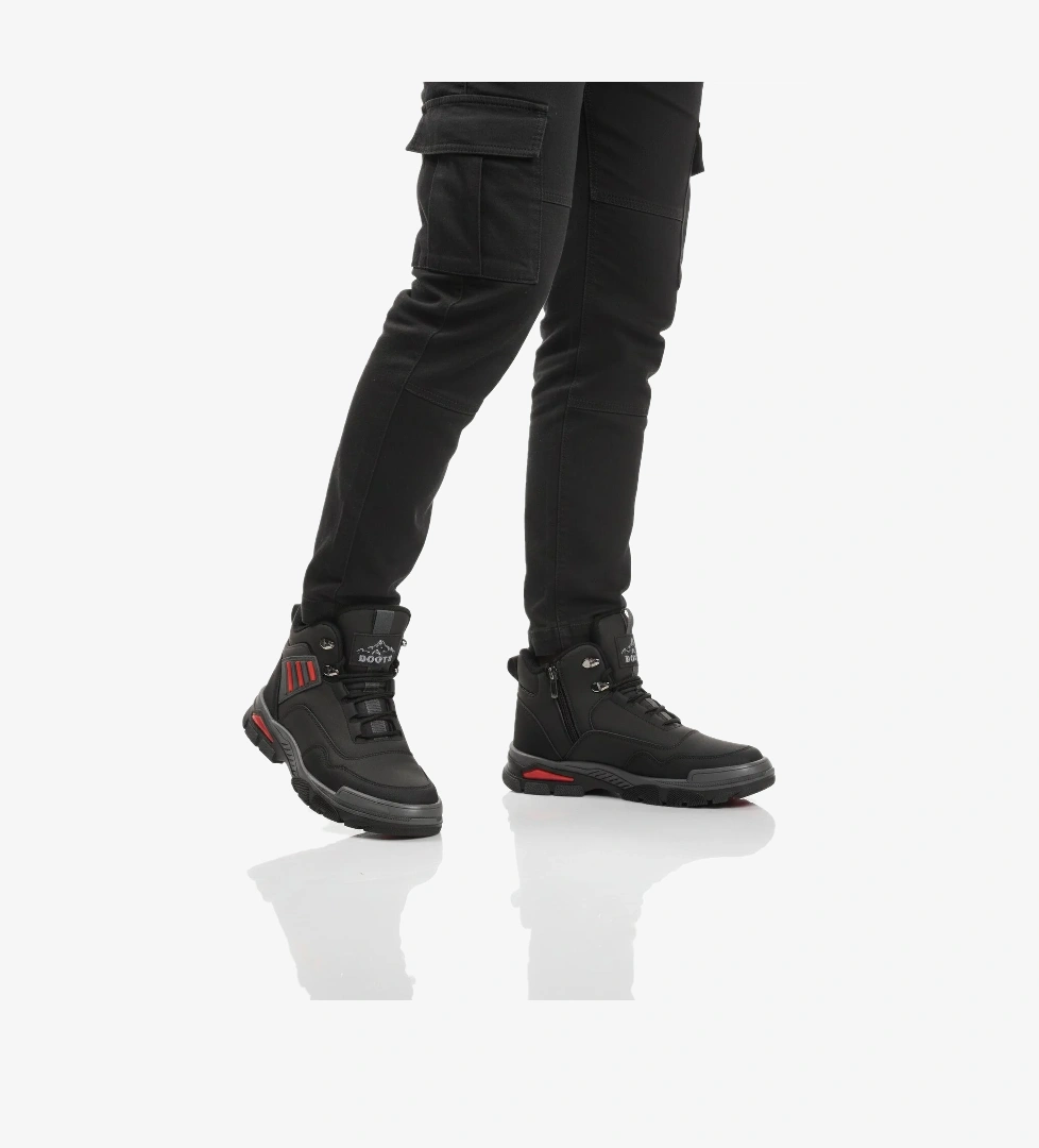 Siyah Kırmızı Kaymaz Taban Fermuarlı Unisex Outdoor Bot 444 G