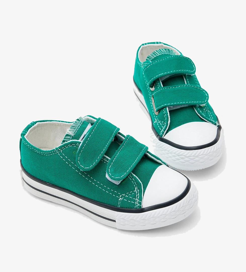 Çocuk Unisex Yeşil Beyaz Kauçuk Taban Keten Cırtlı Spor Ayakkabı