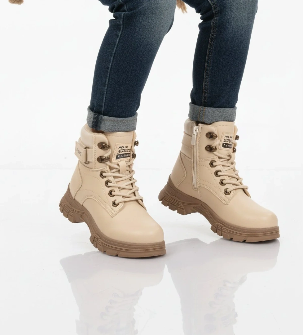 Bej Vizon İçi Polarlı Kaymaz Taban Unisex Çocuk Bot 24035 F - Görsel 1