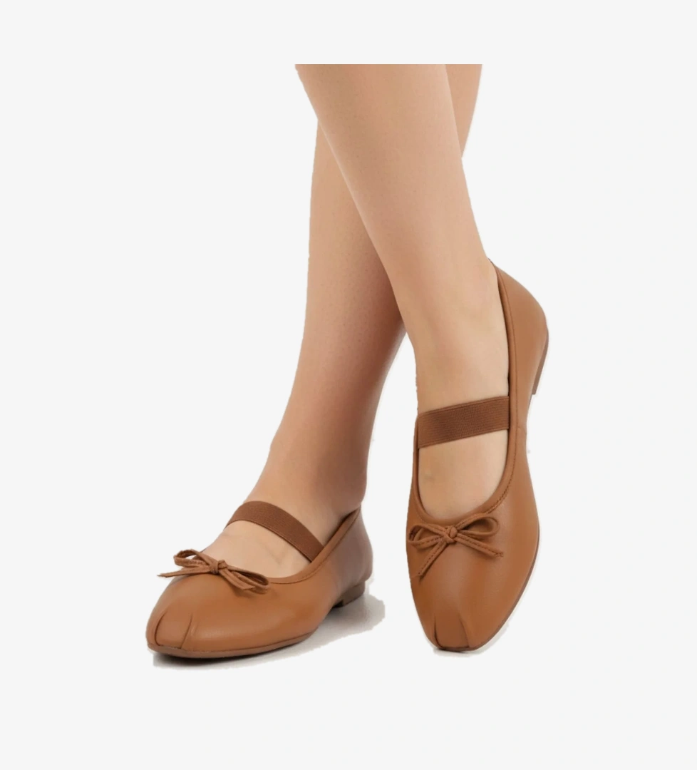 Kadın Lastik Bantlı Fiyonklu Kare Burun Babet Ayakkabı NAPA-AES19210 - Görsel 1