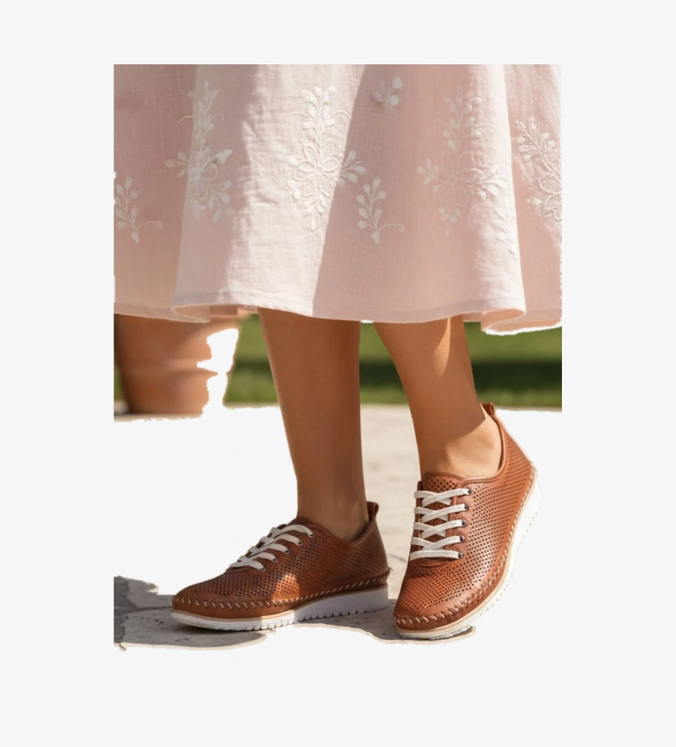 Kadın Bağcıklı Delikli Rahat Taban Hafif Casual Ayakkabı NAPA-60L - Görsel 1