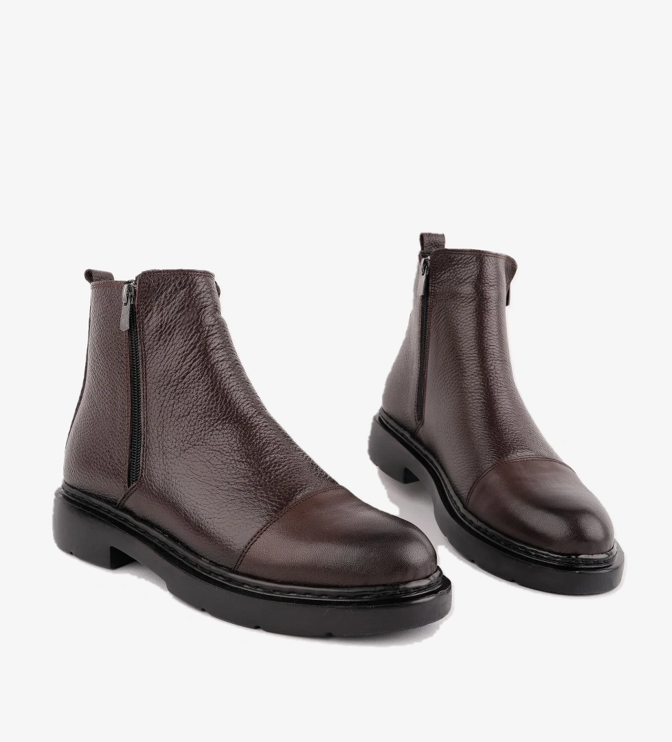 Muggo Drako Hakiki Deri Çift Fermuarlı Erkek Kışlık Chelsea Bot model görseli