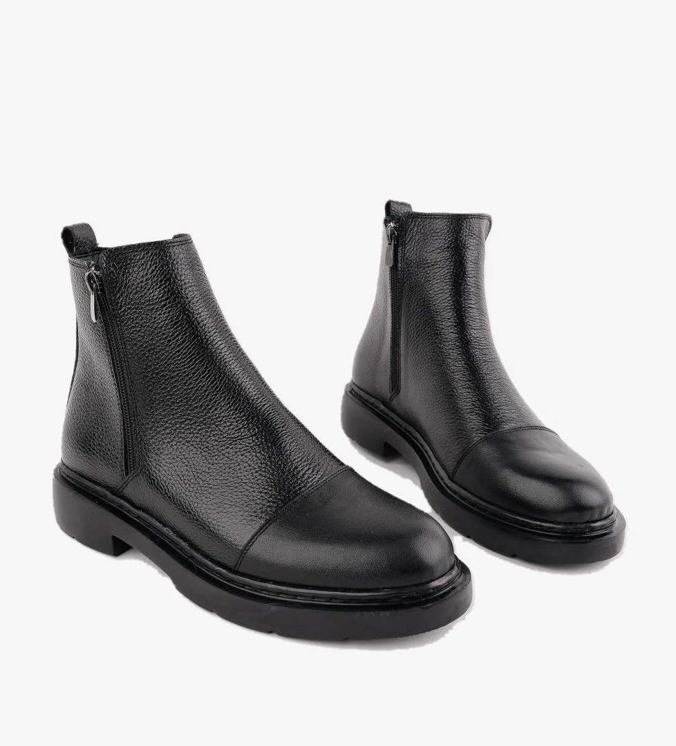 DRAKO Hakiki Deri Çift Fermuarlı Erkek Kışlık Chelsea Bot