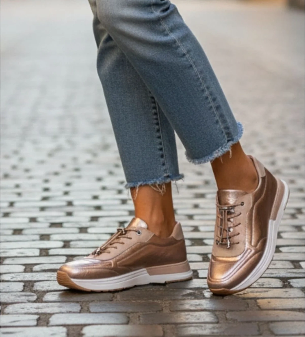 Hakiki Deri Hızlı Bağcıklı Ortopedik Taban Spor Ayakkabı NAPA-383 - Görsel 1