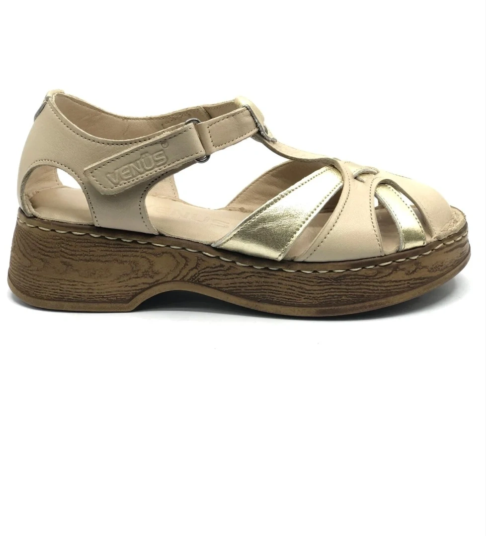 Çapra Hakiki Deri Comfort Ortopedik Kadın Sandalet - Görsel 1