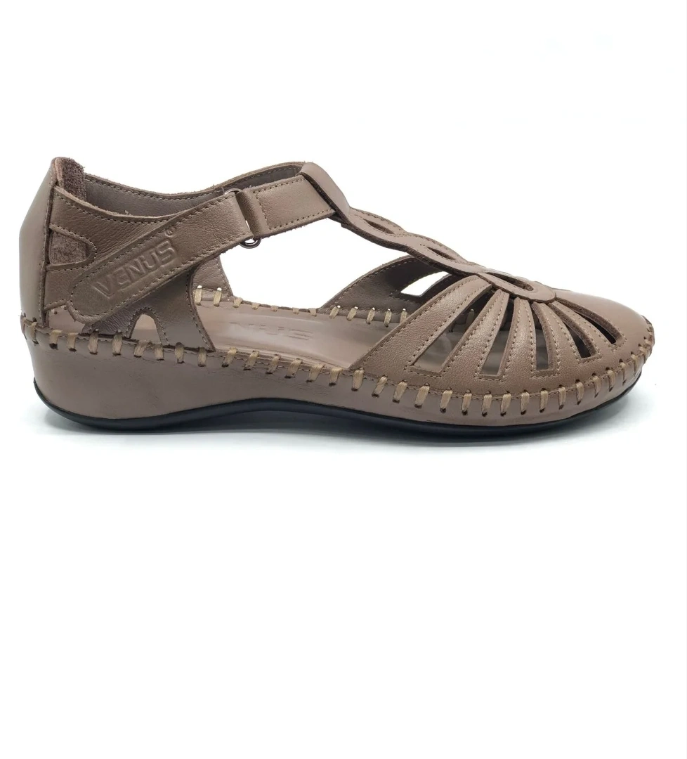 Naco Hakiki Deri Comfort Ortopedik Kadın Sandalet - Görsel 1