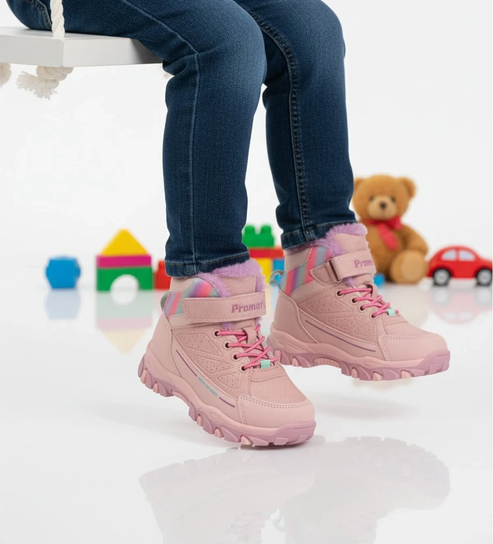 Ayakmod Siyah Pembe Kürklü Kaymaz Cırtlı Kız Çocuk Bot 2082 P model görseli