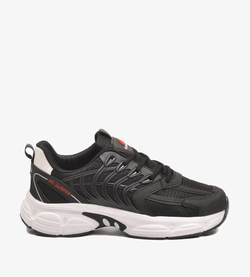 Siyah Beyaz Hafif Esnek Bağcıklı Erkek Spor Ayakkabı 2392 M