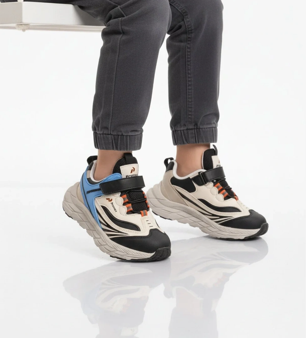 Mavi Cırtlı Hafif Esnek Erkek Çocuk Spor Ayakkabı 1987 F