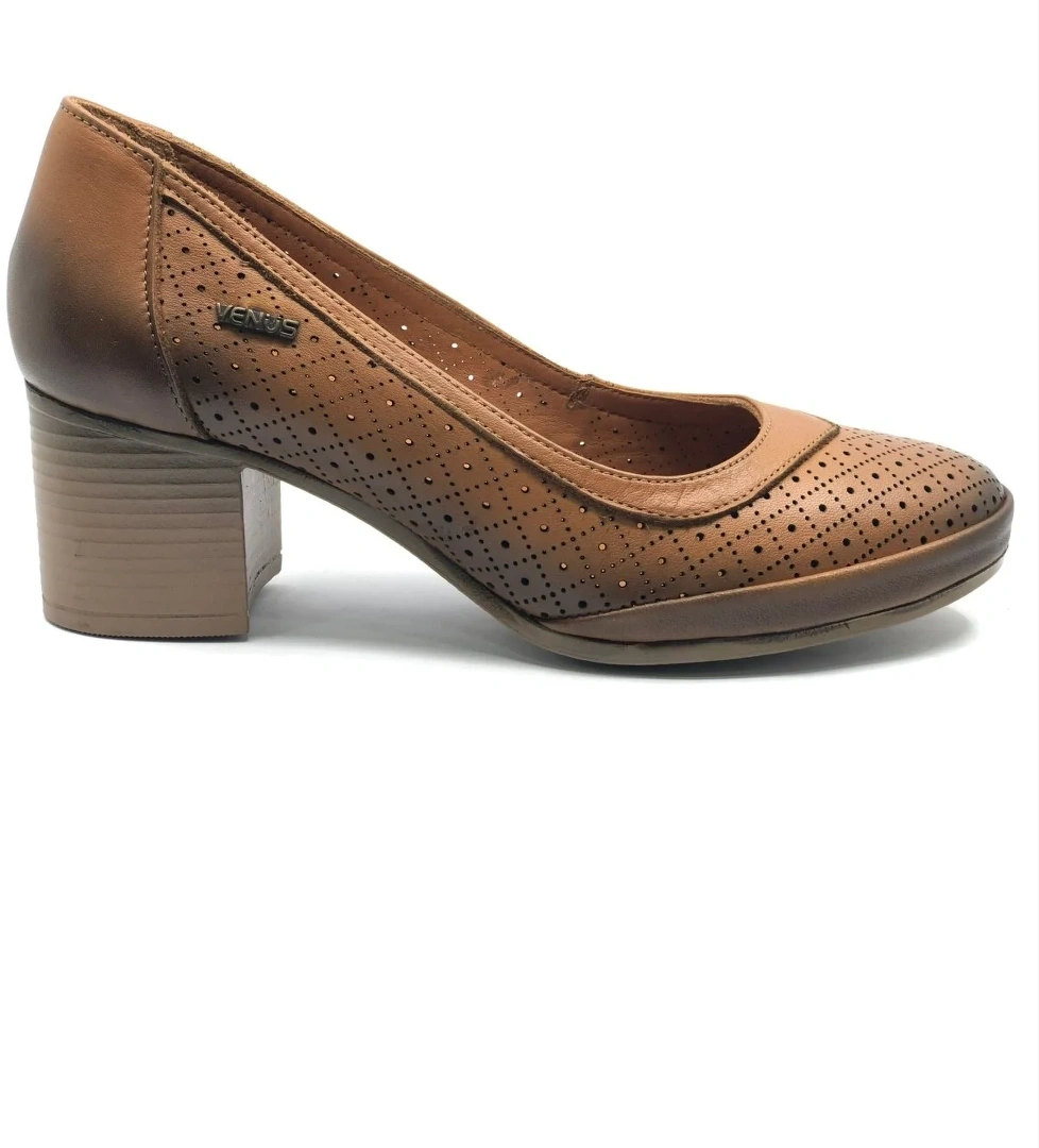 Alba Hakiki Deri Comfort Ortopedik Kadın Klasik Topuklu Ayakkabı - Görsel 1