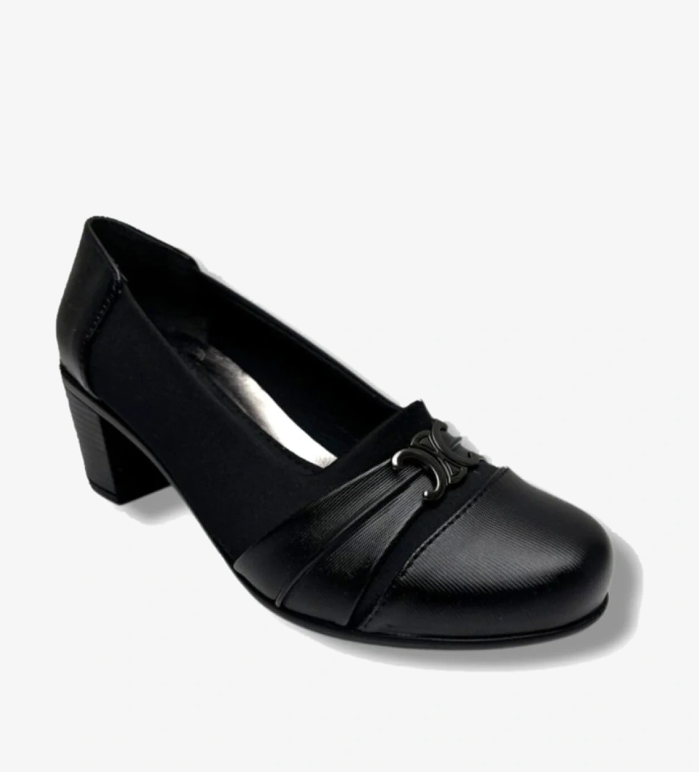 Oti̇p Oti̇p Siyah Oi 250-26 Streçli Deri Tokalı Anatomik Kalın Orta Topuklu Kadın Ayakkabı Topuklu Ayakkabı | Flo Siyah - 1. görsel