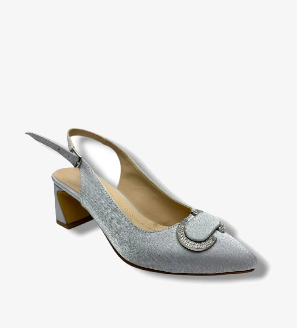 Desire Shose Desire Shose Gümüş Desire 472-26 Çizgili Saten Taşlı Kare Topuk Kadın Ayakkabı Topuklu Ayakkabı | Flo Gümüş - 1. görsel