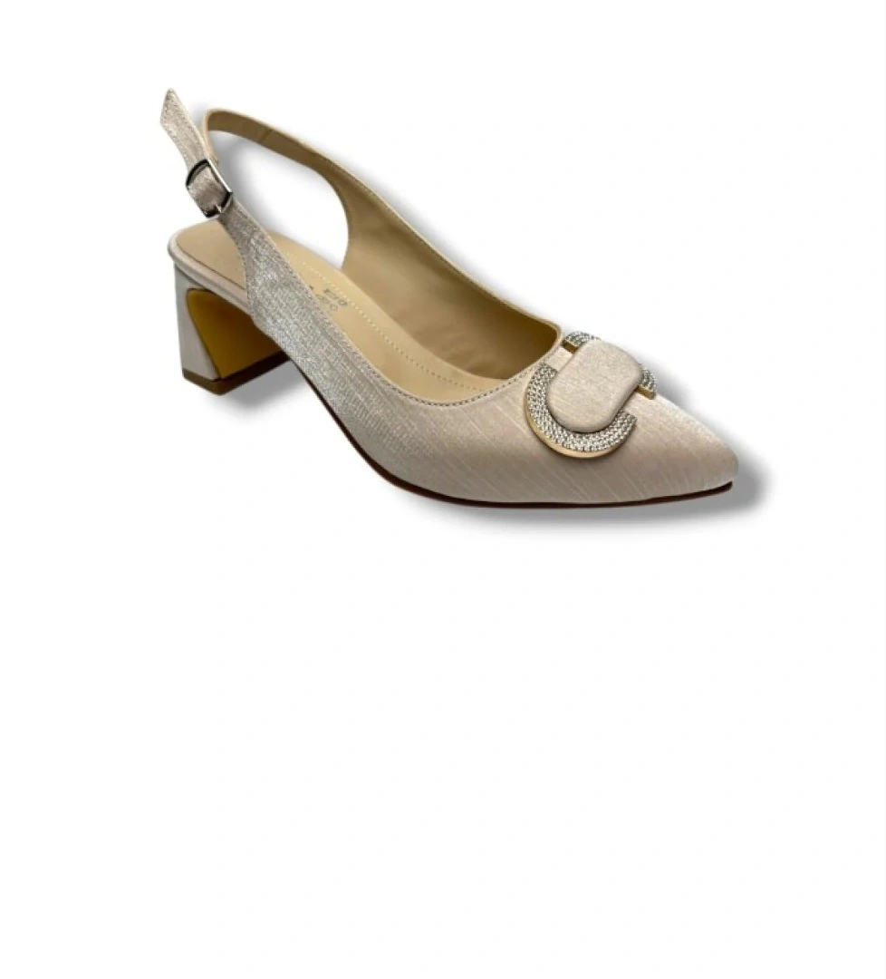 Desire 472-26 Çizgili Saten Taşlı Kare Topuk Kadın Ayakkabı