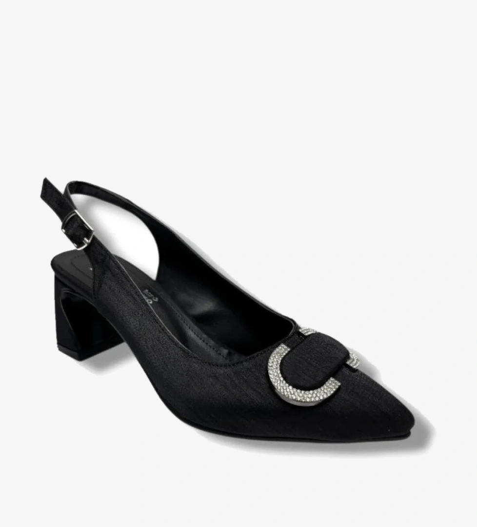 Desire 472-26 Çizgili Saten Taşlı Kare Topuk Kadın Ayakkabı